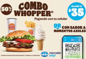 Burger King: Combo Whopper $35 (con Mercado Pago) y 2x1 en Whopper Vegetal (cupón)