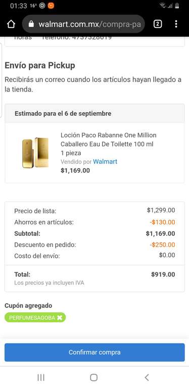 Walmart online: one million de Paco rabanne