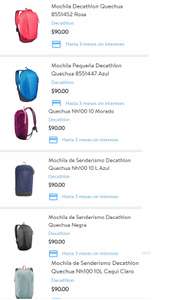 Walmart mochila Quechua Decathlon para senderismo - varios colores disponibles