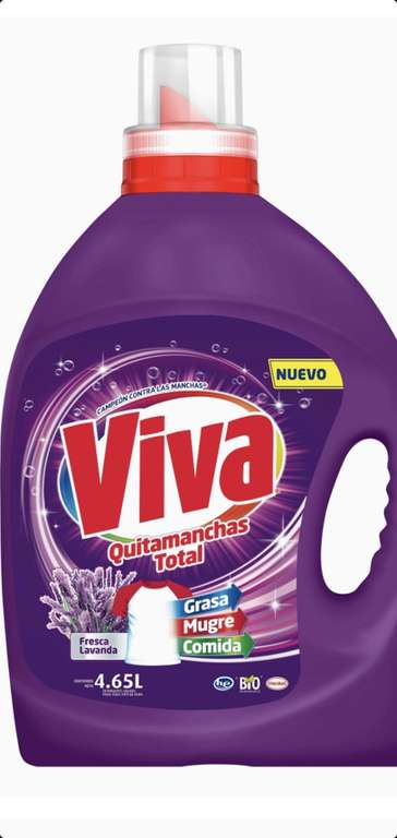 Amazon: Viva Quitamanchas Total Lavanda, Detergente líquido 4.65 L ( con Planea y Ahorra)