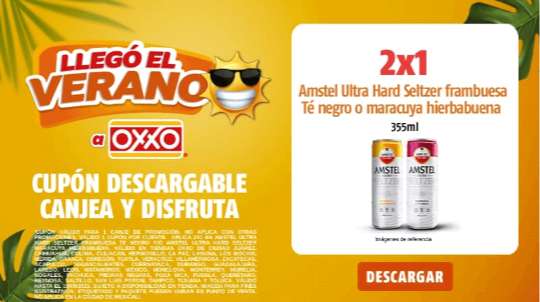 OXXO : Cupón 2 x 1 Amstel Ultra Hard Seltzer Frambuesa Té Negro o Maracuyá Hierbabuena 355 ml. Excepto Mexicali. Válido hasta el 19/10/21