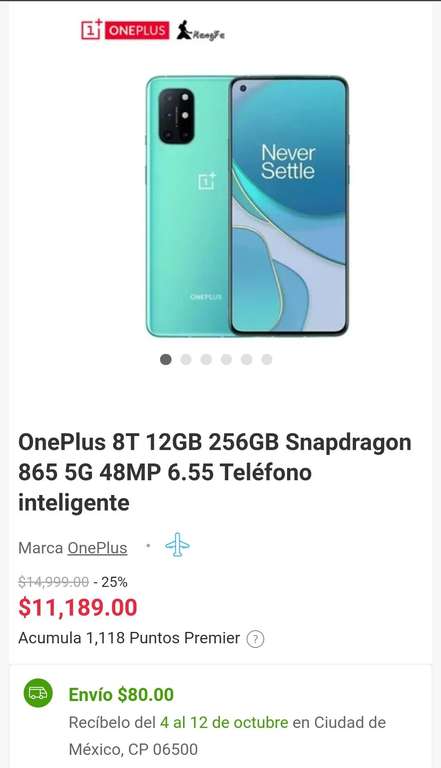 Linio: OnePlus 8T 12GB 256GB Snapdragon 865 5G 48MP 6.55
