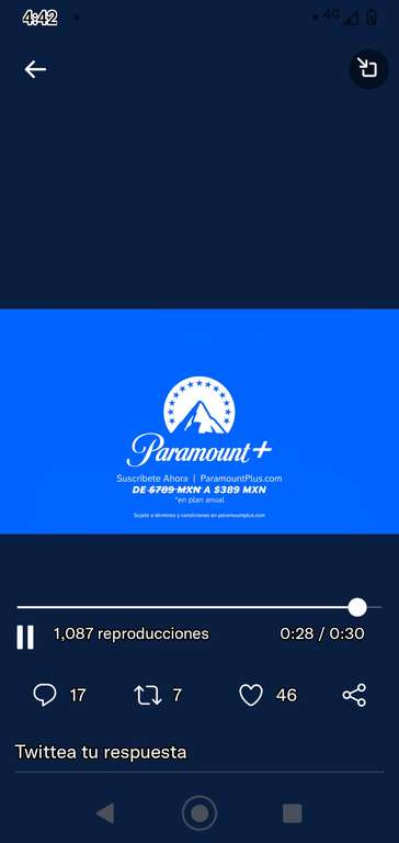 Paramount plus suscripción anual del 50% de $789 pesos a $389 pesos