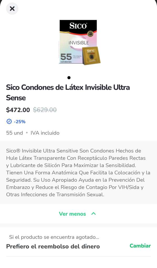 Rappi y Costco Qro. 55 pzas condones SICO ultra Sensitive