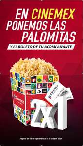 Cinemex: 2X1 mas PALOMITAS GRANDES GRATIS
