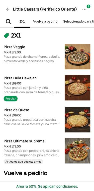 Uber Eats: Little Caesars 2x1 + Cupón 50% 4 pizzas por $141