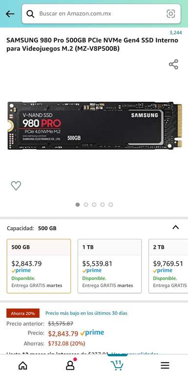 Amazon: SAMSUNG 980 Pro 500GB PCIe NVMe Gen4 SSD Interno para Videojuegos M.2 (MZ-V8P500B)