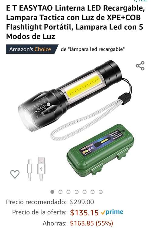 Amazon: E T EASYTAO Linterna LED Recargable