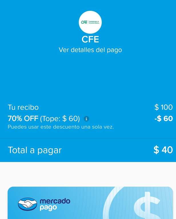 Mercado Pago App : Cupón de $60 de descuento en Servicios