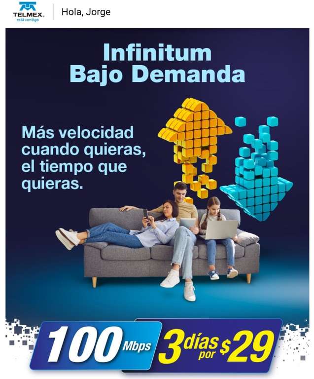 Telmex, aumento de velocidad a 100 megas por 3 días