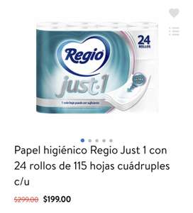 Walmart: Papel higiénico Regio Just 1 24 piezas.