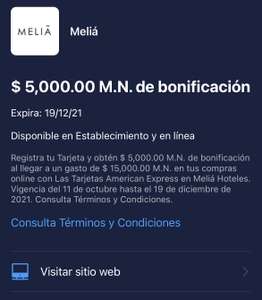 American Express: $5 000 de bonificación al gastar $15 000 en Hoteles Meliá