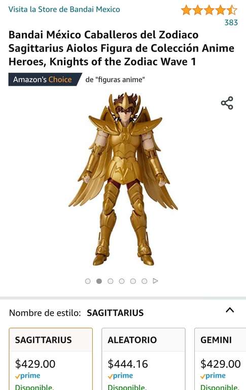 Amazon Bandai México Caballeros del Zodiaco Sagittarius Aiolos Figura de Colección Anime Heroes