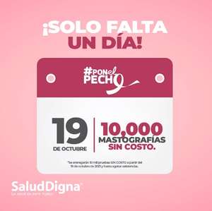 Salud Digna: 10,000 Mastografías GRATIS (19/10), También centros de Salud CDMX