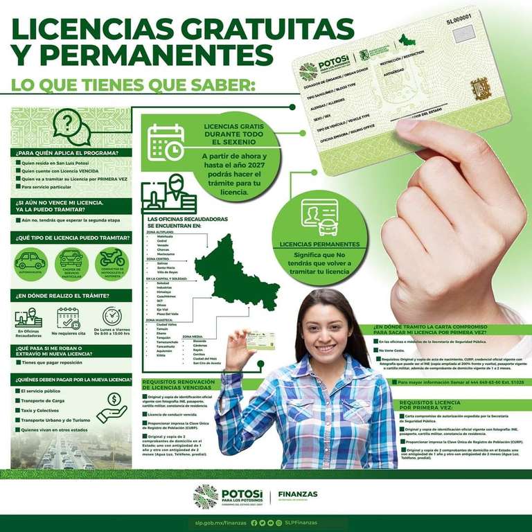 San Luis Potosí: Licencia de conducir gratis y permanente