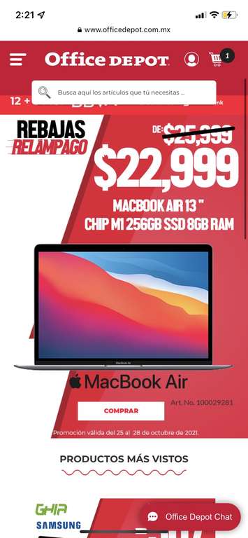 Office Depot: MacBook Air M1 256GB 8GB Ram