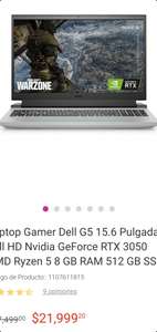 Liverpool: Laptop Gamer Dell G5 15.6 Pulgadas Full HD Nvidia GeForce RTX 3050 AMD Ryzen 5 8 GB RAM 512 GB SSD ( $ 20,899 con POCKETMENOS5)