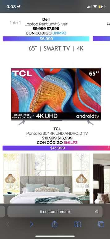 Costco: Pantalla TCL 65” Android 4K UHD