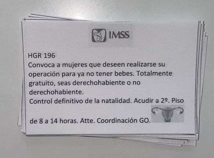 IMSS Ecatepec: Cirugía Salpingoclasia gratuita