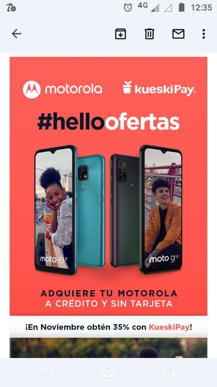 Motorola: 35% de descuento pagando con kueski pay