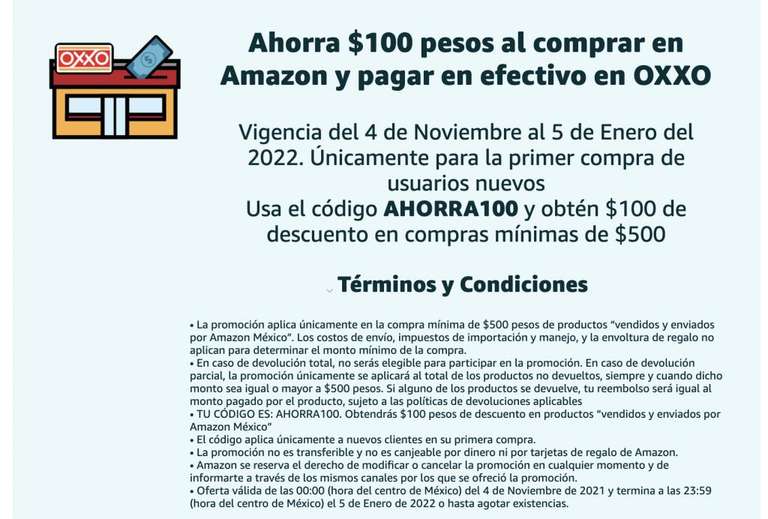 AHORRA $100 AL COMPRAR $500 EN AMAZON Y PAGAR CON EFECTIVO EN OXXO