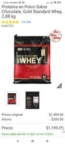 Costco: Proteína en Polvo Sabor Chocolate, Gold Standard Whey, 2.88 kg