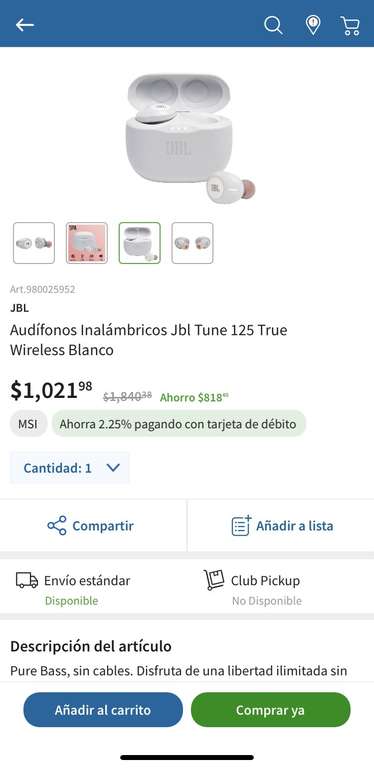 Sam’s audífonos JBL tune125 true wireless