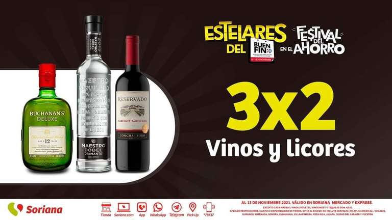 Soriana Mercado y Express: 3 x 2 en vinos y licores