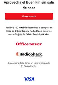 Scotiabank: $300 MXN de descuento al comprar en línea en Office Depot y RadioShack pagando con TDD Visa