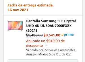 AMAZON: Pantalla Samsung 50" Crystal UHD 4K UN50AU7000FXZX (2021)