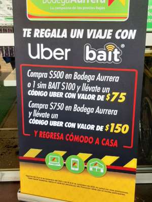 Cupón en uber Cash comprando en Bodega Aurrerá