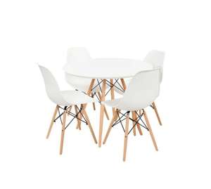 Gaia Design, Mesa comedor tipo Eames 90 CM + 4 sillas tipo Eames color blanco