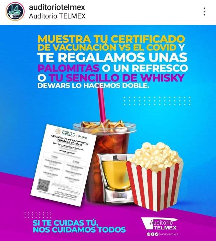 Auditorio Telmex: Palomitas, bebida o whisky doble GRATIS