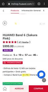 Huawei: 2 Huawei band 6 por $1278.40 con promo de la página + 200 cupón por suscribirte y 20% con mercado pago