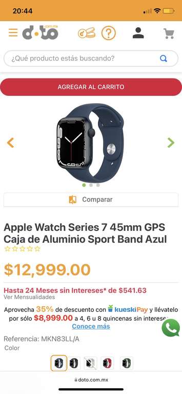 Doto: Apple Watch serie 7 45mm pagando con KUESKI sin necesidad de bonificaciones bancarias