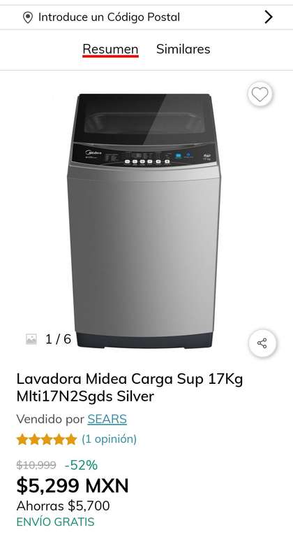 Claro Shop:Lavadora Midea 17kg con pago ZIP (para el independiente que llevas dentro)