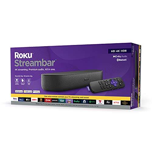 Amazon: Roku Streambar | Reproductor Multimedia de transmisión 4K/HD/HDR y Audio Premium, Todo en uno, Incluye Mando a Distancia de Voz