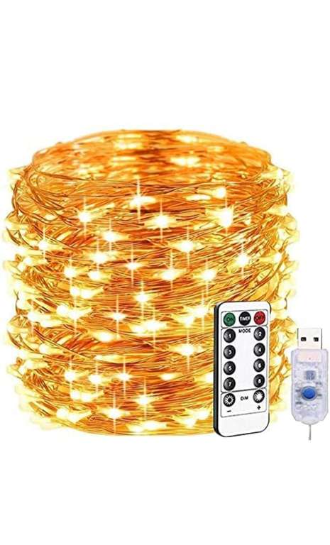 Amazon: Guirnaldas Luces LED, 10M Guirnaldas con Luces Decorativas, 100 LED Guirnaldas Luces USB Blanco Cálido, 8 Modos