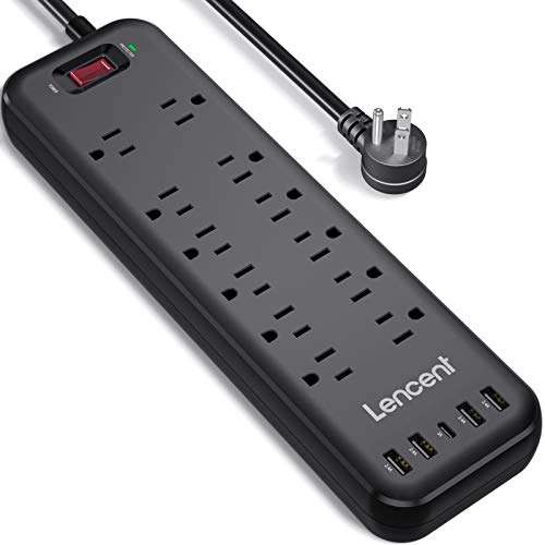 Amazon: Regleta de enchufes con USB, protector contra sobrecargas LENCENT 3600J, cable de extensión con 12 tomacorrientes de CA