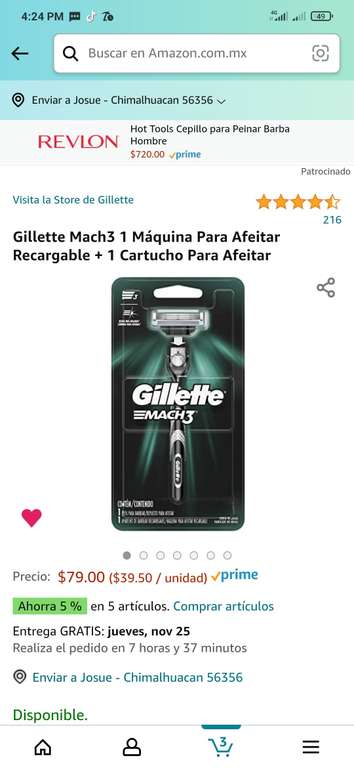 Amazon: Gillette Mach3 + cartucho