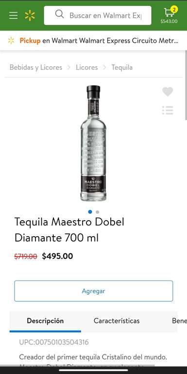 Walmart: Tequila Maestro Dobel diamante