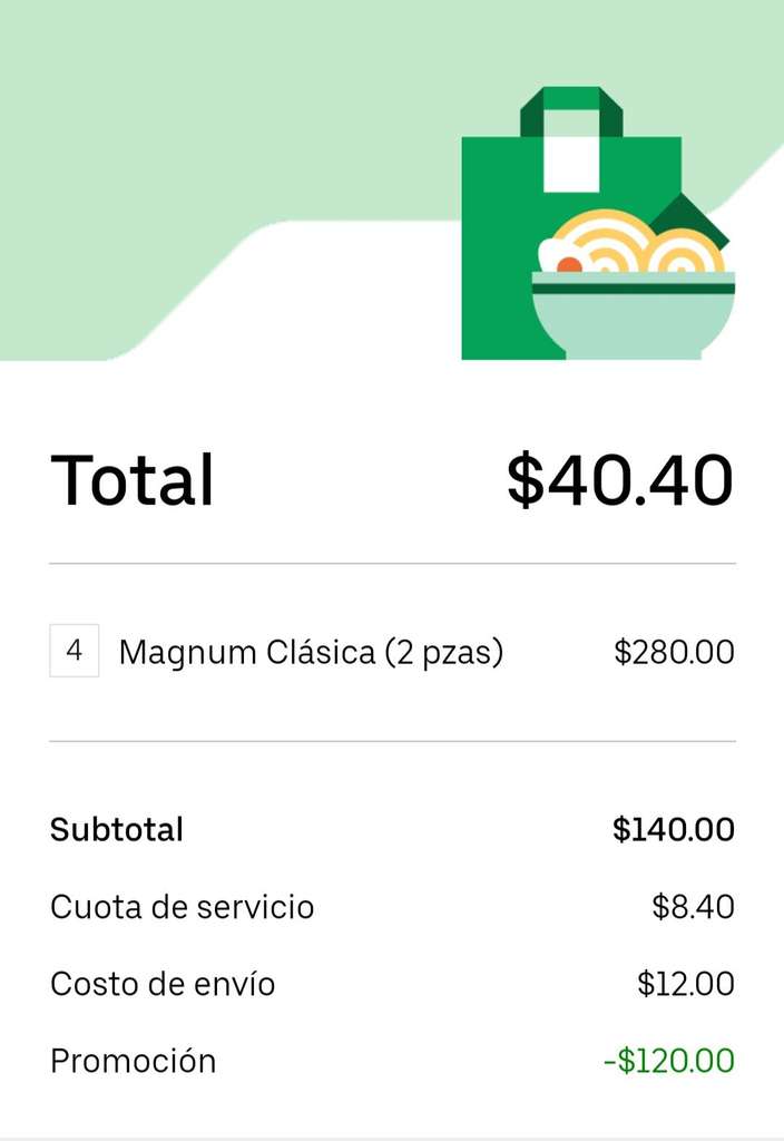 Helados holanda por uber eats 8 paletas Magnum clásicas por $40