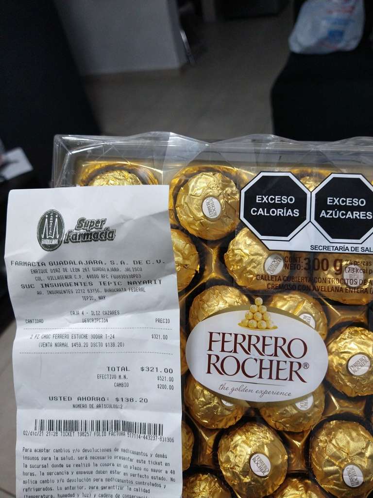Farmacias Guadalajara: Chocolate Ferrero Rocher 24 pz
