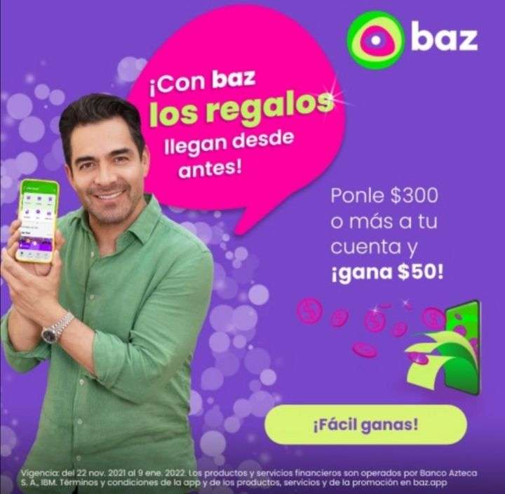 Baz App: $50 Gratis a tu cuenta BAZ depositando 300 y realizando 5 compras (*de un peso)