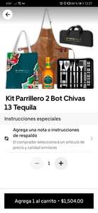 Uber eats, 2 botellas chivas regal 13 Tequila + kit parrillero