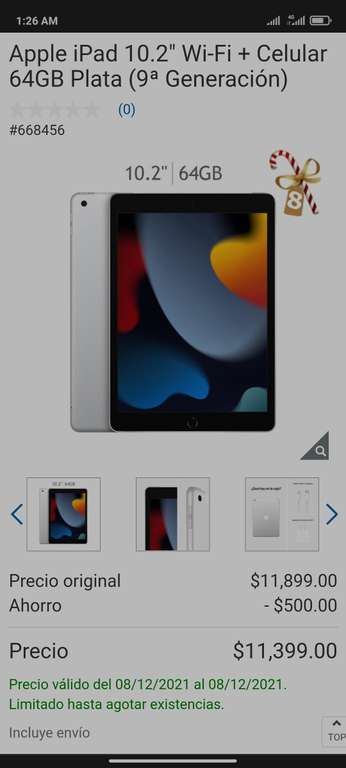 Costco: Apple iPad 10.2" Wi-Fi + Celular 64GB Plata (9ª Generación)