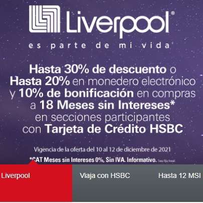 HSBC: 10% de Bonificación + 18 MSI en Liverpool