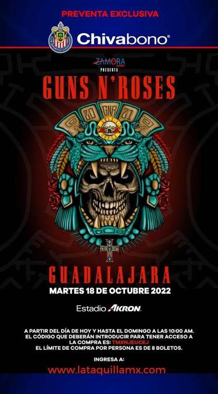 Cupon para preventa Guns N’ Roses en Guadalajara