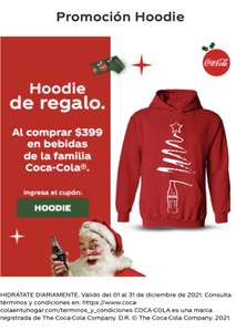 Coca Cola: Hoodie de Regalo al comprar $399 en bebidas