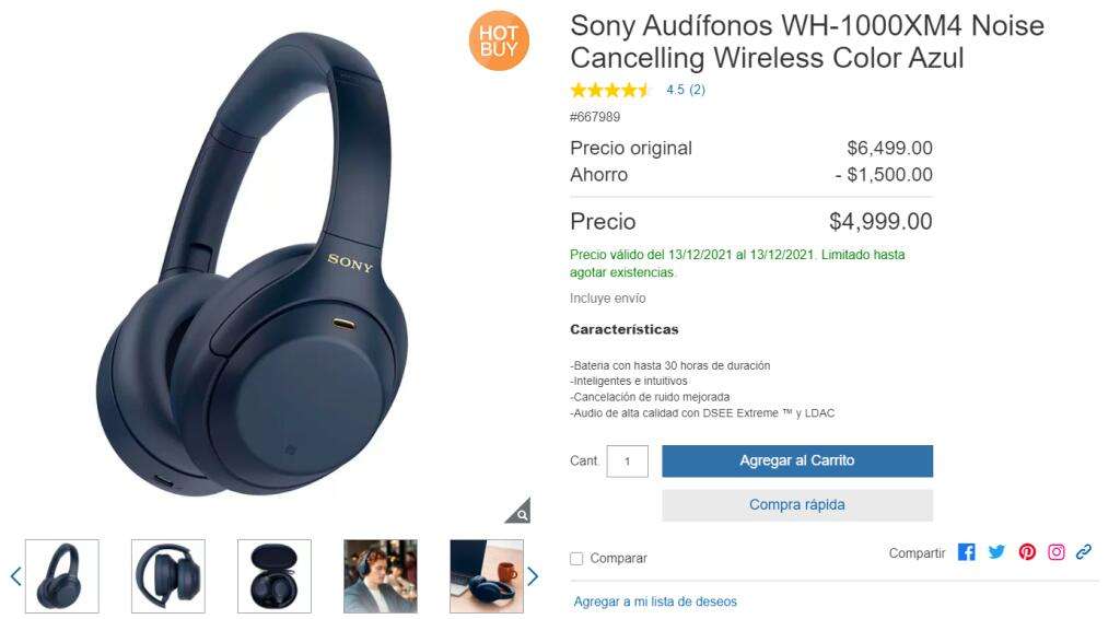 Costco: Sony Audífonos WH-1000XM4 